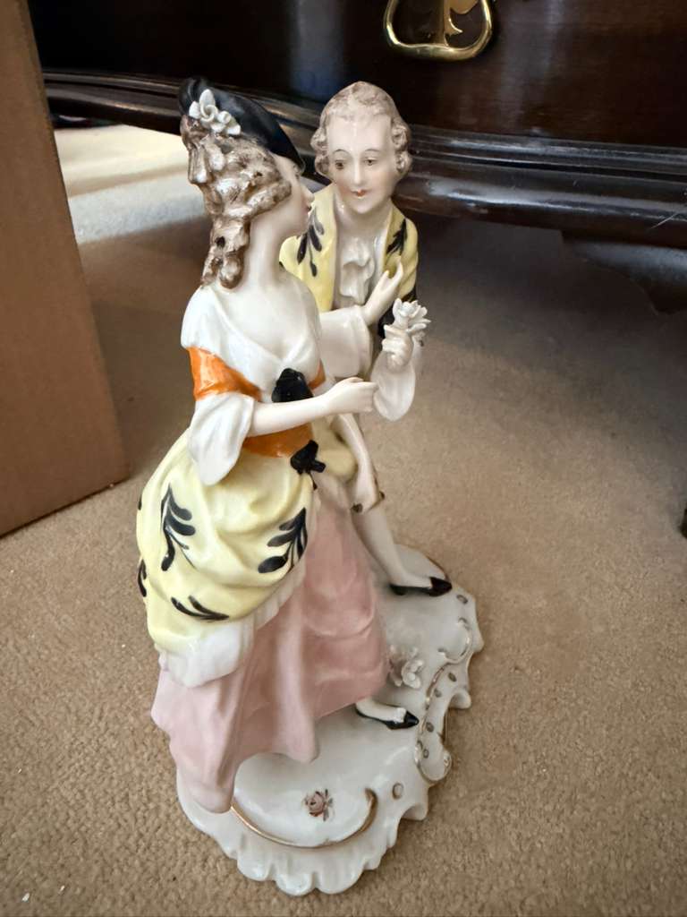Antique German Porcelain Figurine Romantic Couple Hand Painted Victorian