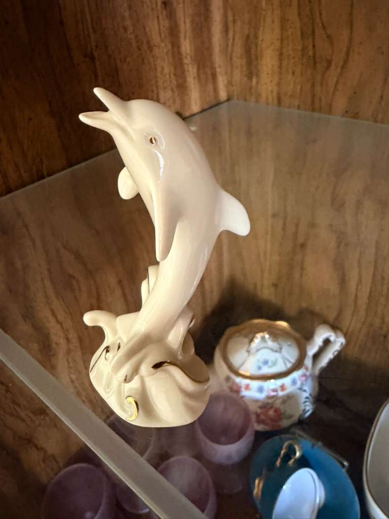 LENOX 4" Dolphin Jumping Out Of Water Figurine Ivory Gold Trim Porcelain