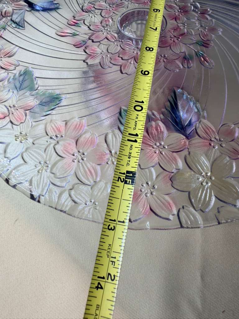 Vintage Pink Floral Glass Pedestal Cake Stand | Embossed Flower Design