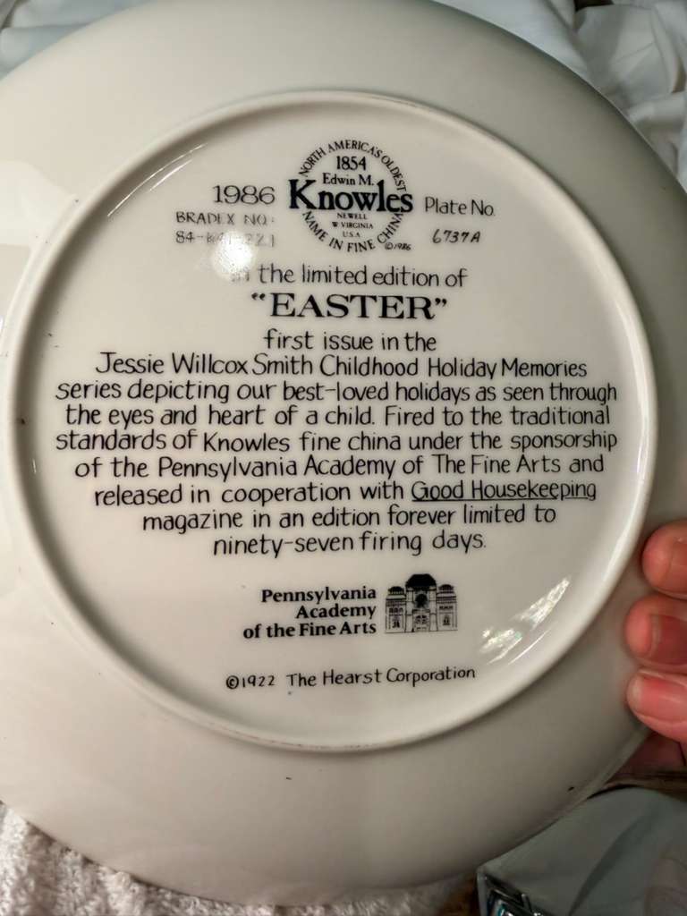 Knowles Easter Collector Plate 1986 Jessie Willcox Smith Limited Edition