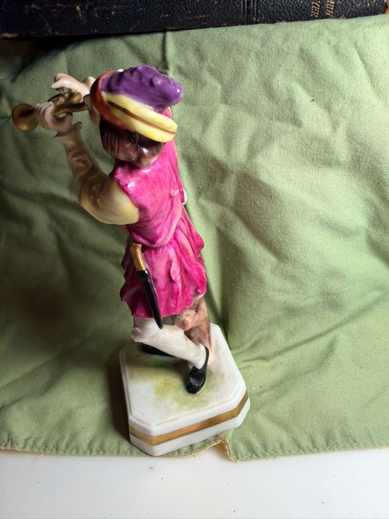 Vintage Porcelain Trumpet Player Figurine Hand Painted Ceramic Musician Statue