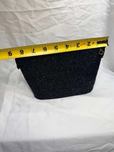 Vintage Black Beaded Evening Purse Waldes USA Zip Handmade Mid Century Bag