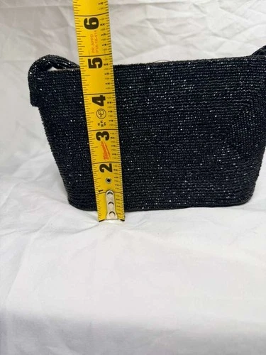 Vintage Black Beaded Evening Purse Waldes USA Zip Handmade Mid Century Bag