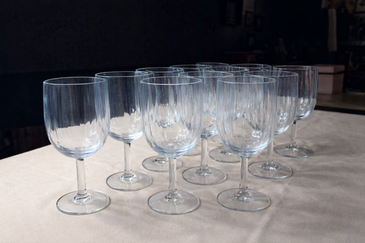 Set of 9 Vintage Clear Textured Wine Glasses Elegant Stemware