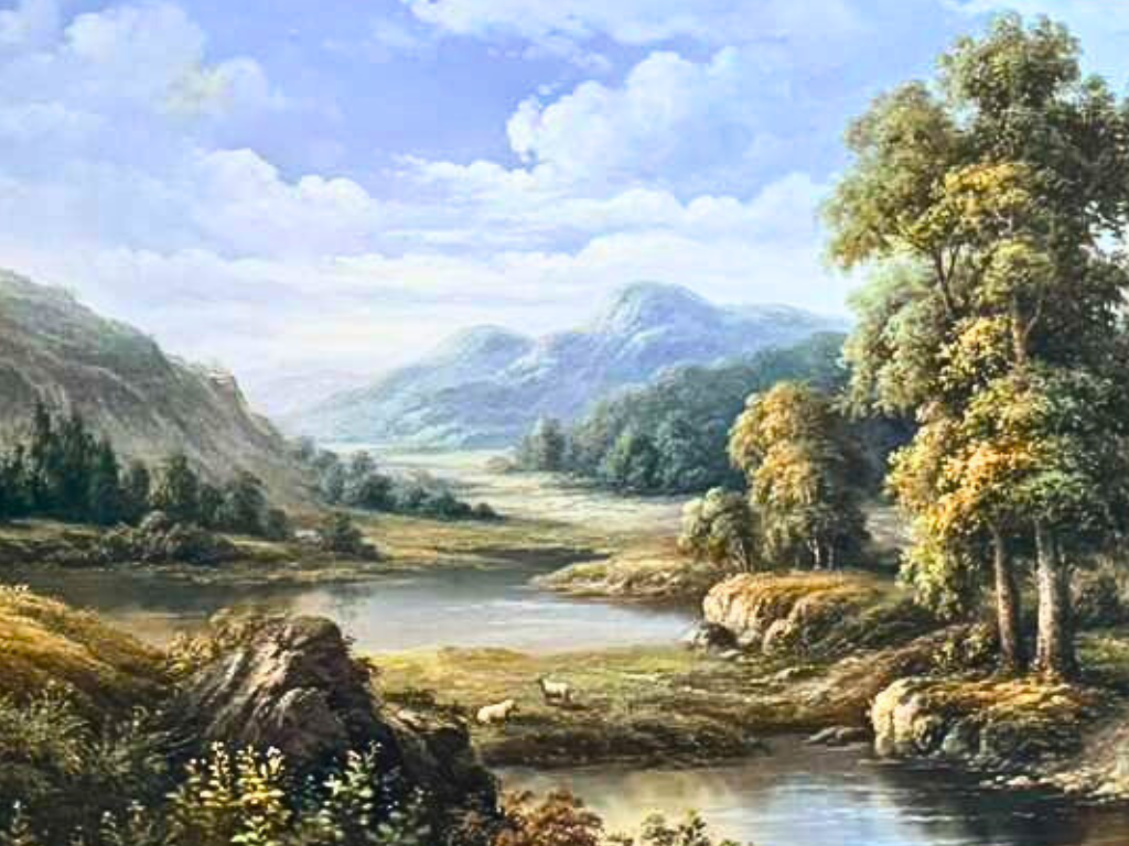 Vintage Landscape Painting | Classical Countryside Scene Ornate Gold Framed Art