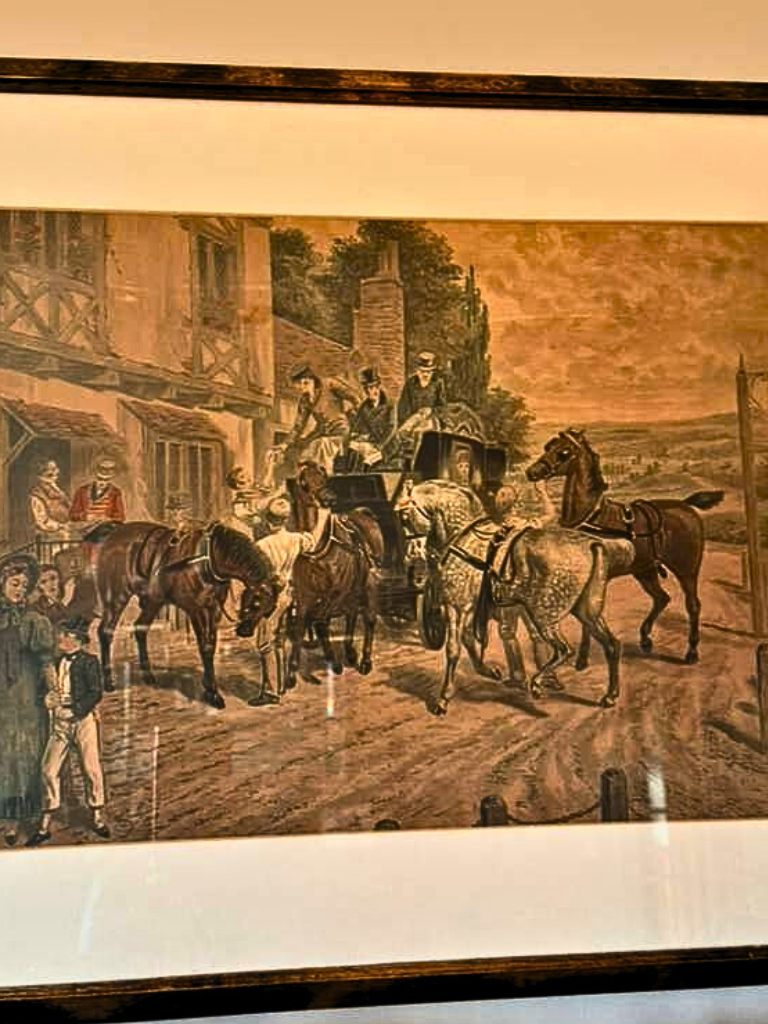 Beautiful Antique Chromolithograph and Oil Paint English Horse Coach Village 1