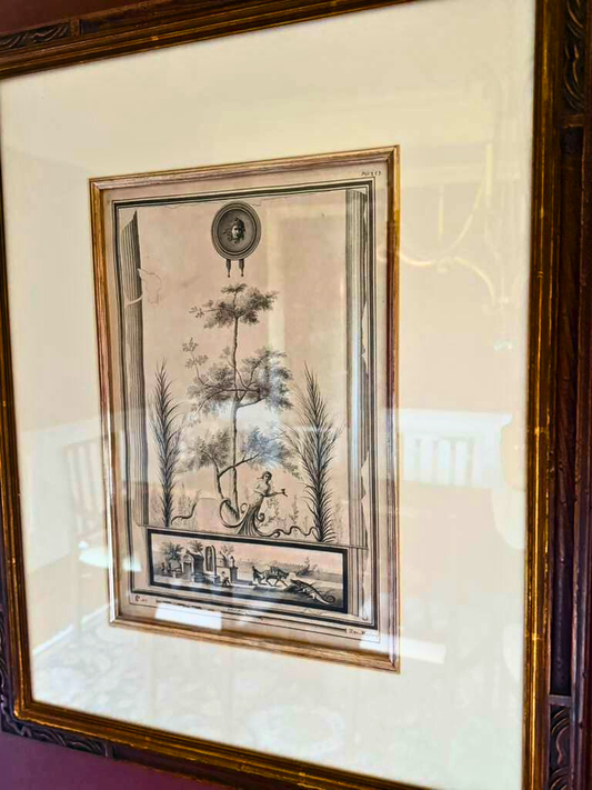 Elegant Neoclassical Allegorical Artwork | Classical Figure & Landscape | Gold Framed Wall Art