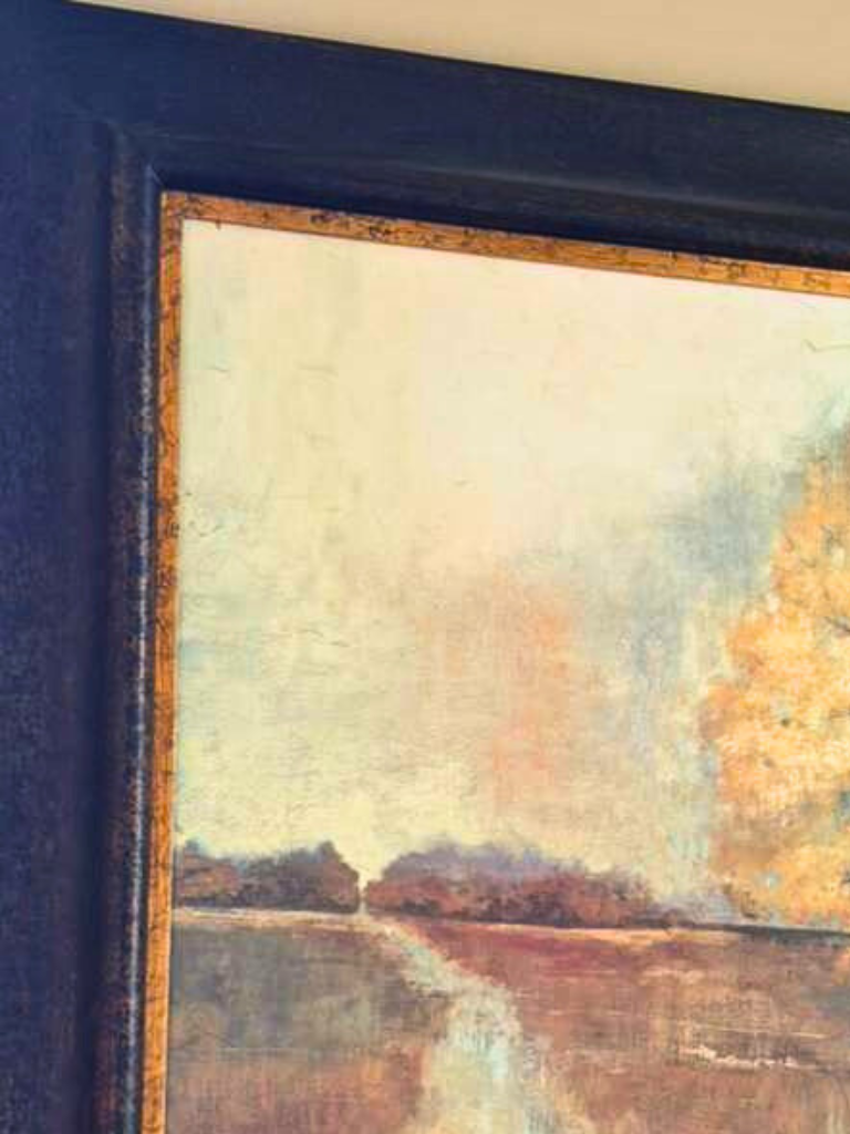 Serene Autumn Landscape Painting with Golden Tree | Classic Framed Wall Art