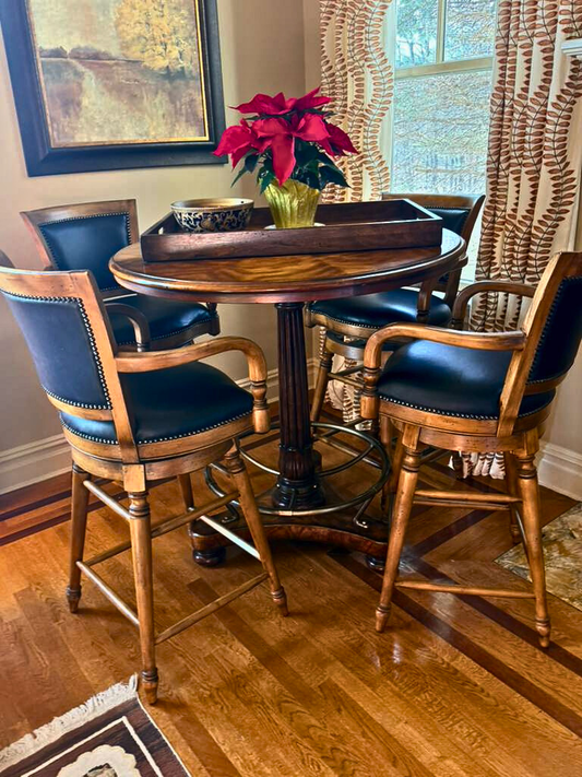 Elegant Solid Wood Pedestal Dining Table with 4 Bar-Height Chairs – Classic Traditional Style