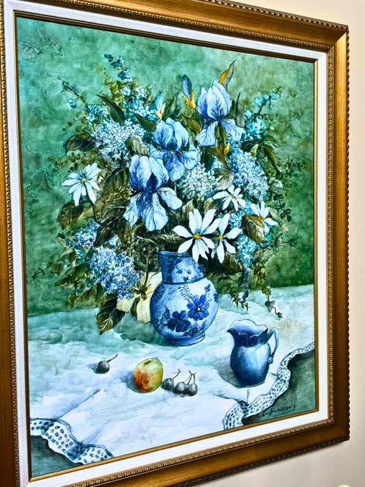 Vintage Floral Still Life Painting | Signed “Rosemary”  | Framed Art