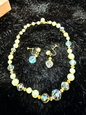 Gold Tone Vintage Pearl & Crystal Necklace Set  with Matching Earrings | Elegant Evening Jewelry