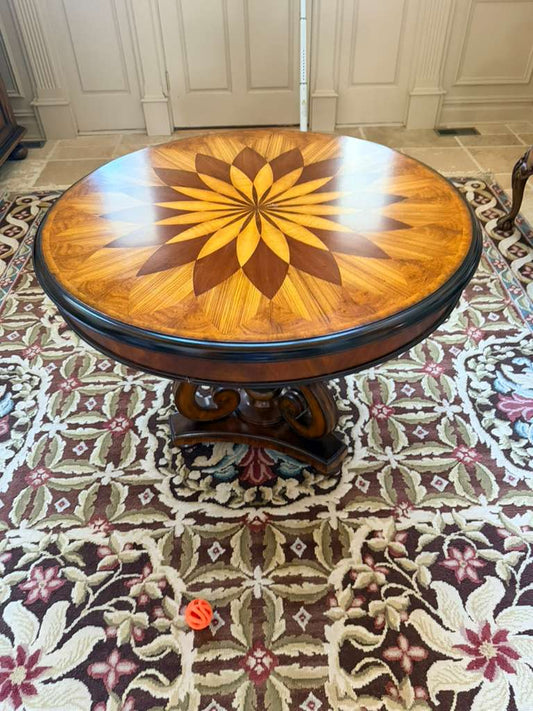 Maitland-Smith Traditional Inlaid Mahogany Center Table-Round Pedestal Table