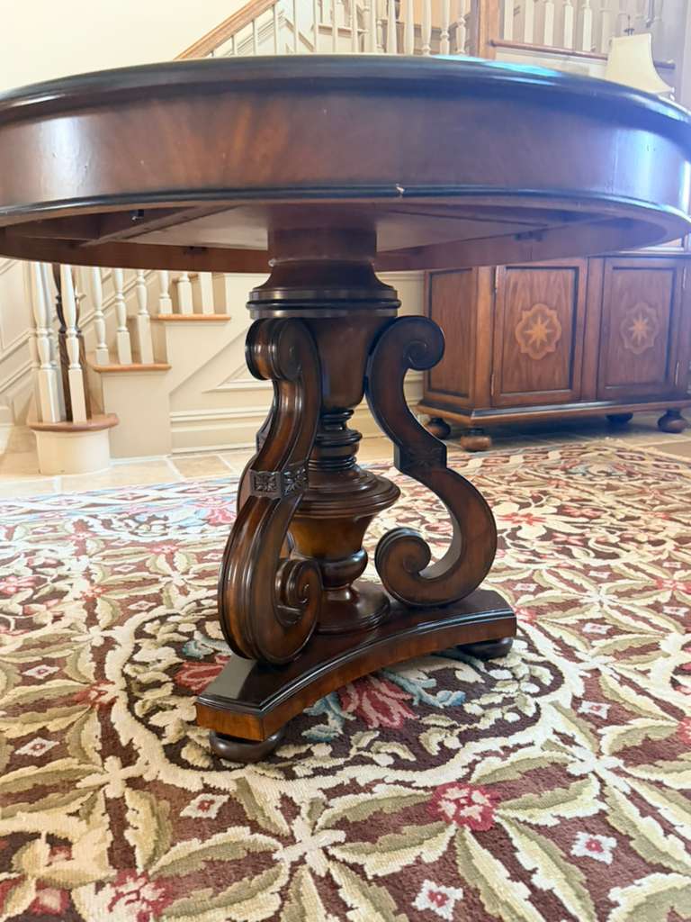 Maitland-Smith Traditional Inlaid Mahogany Center Table-Round Pedestal Table