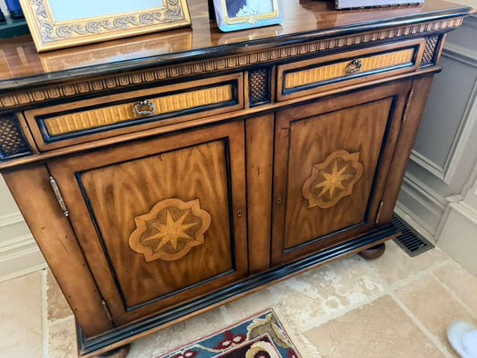 Vintage Wooden Sideboard | Buffet Cabinet with Star Inlay Doors