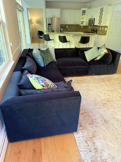 Monterey Modular 4-Piece Navy Blue L-Shaped Sectional Sofa | Modern Fabric Couch