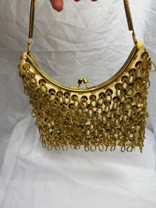 Vintage Safco Handbag Hong Kong Gold Beaded Sequins Evening Purse w/ Handle
