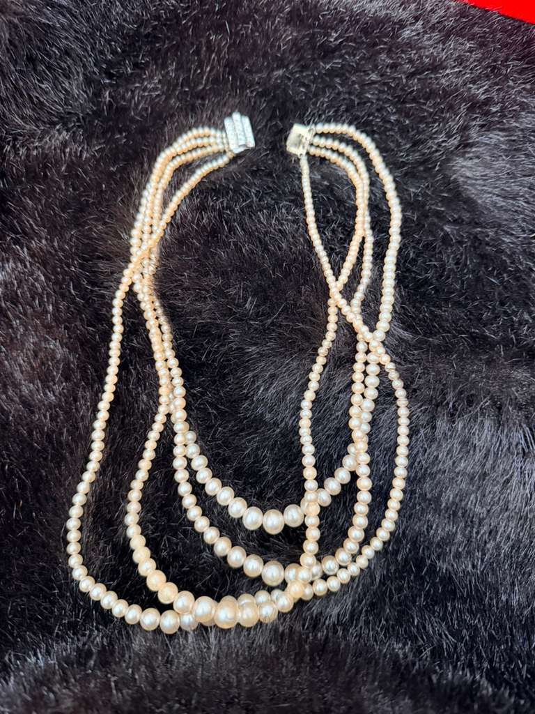 Vintage Multi-Strand Pearl Necklace | Made in Japan | Rhinestone Clasp Mid-Century Jewelry