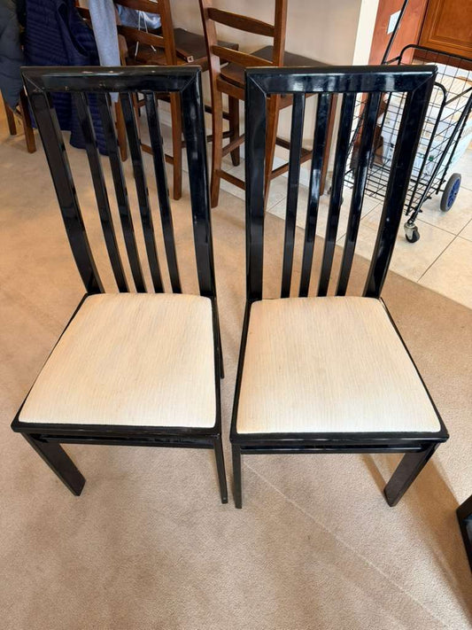 Two Piece Vintage 1980s 1990s Black Lacquer Dining Chairs