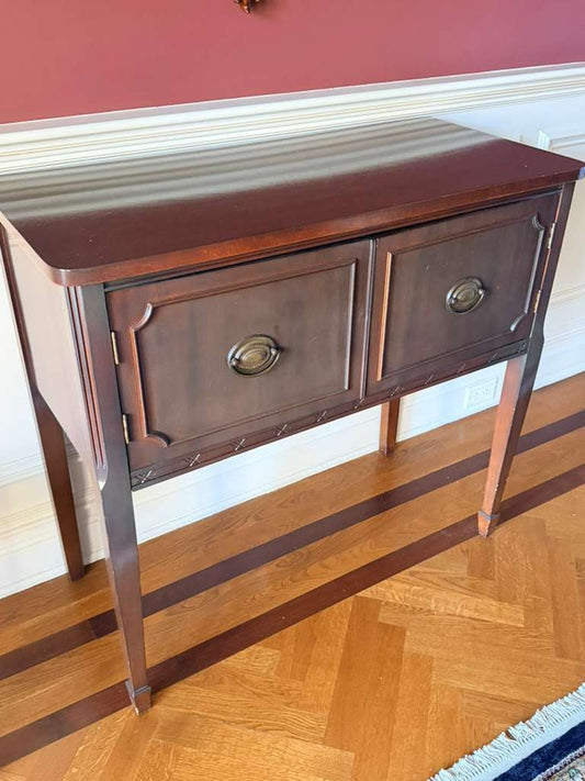 Vintage Solid Wood Console Table with Storage Cabinets