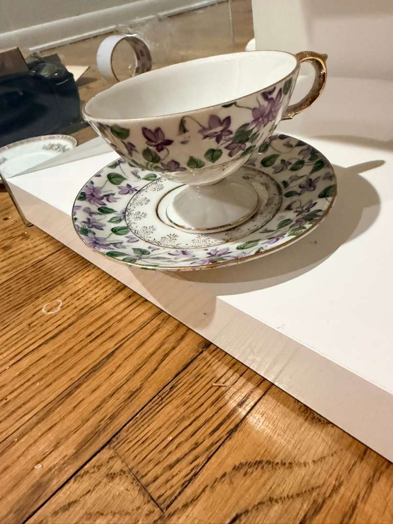 Vintage Violet Japanese Porcelain Tea Cup | Purple Floral Pattern
