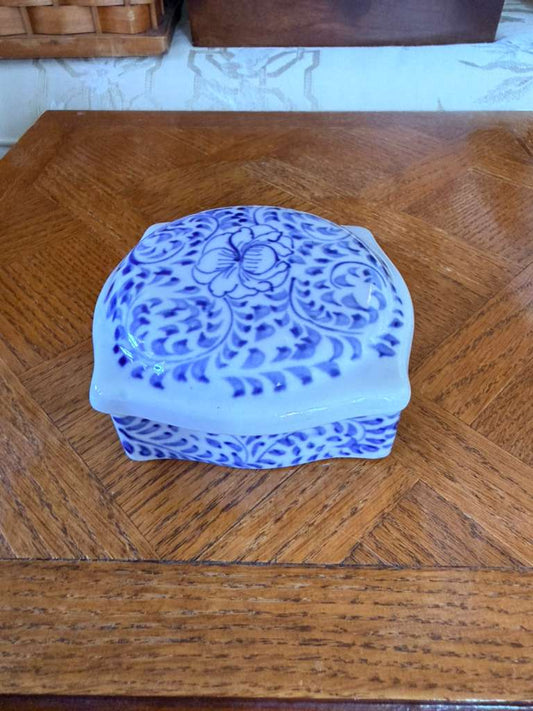 Blue White Floral Ceramic Trinket Box Lidded Square Decorative Vanity Box