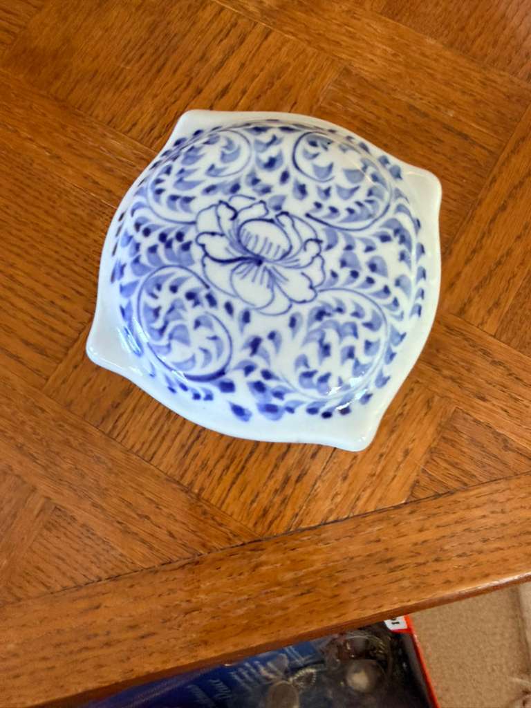 Blue White Floral Ceramic Trinket Box Lidded Square Decorative Vanity Box