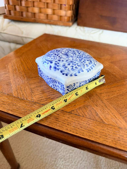 Blue White Floral Ceramic Trinket Box Lidded Square Decorative Vanity Box