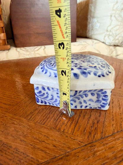 Blue White Floral Ceramic Trinket Box Lidded Square Decorative Vanity Box