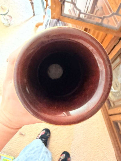 Vintage Brown Peacock Floral Brown Gold Painted Japanese Vase 11" Tall