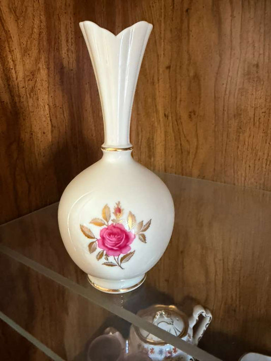 Lenox Ivory Porcelain Flower Vase Gold Trim 7.5" Tapered Vase