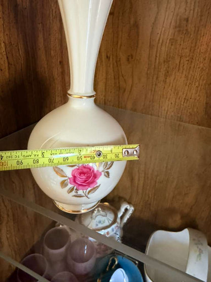 Lenox Ivory Porcelain Flower Vase Gold Trim 7.5" Tapered Vase
