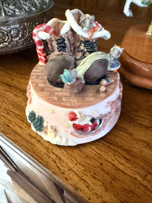 Vintage Christmas Boots Figurine Music Box Winter Holiday Decor Collectible
