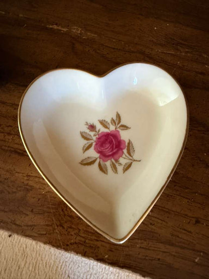 Vintage Lenox Heart Shaped Dish Pink Rose Gold Trim USA Made Porcelain