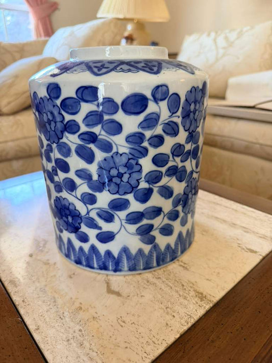 Vintage Blue & White Floral Ginger Jar | Hand-Painted Porcelain Decorative Jar