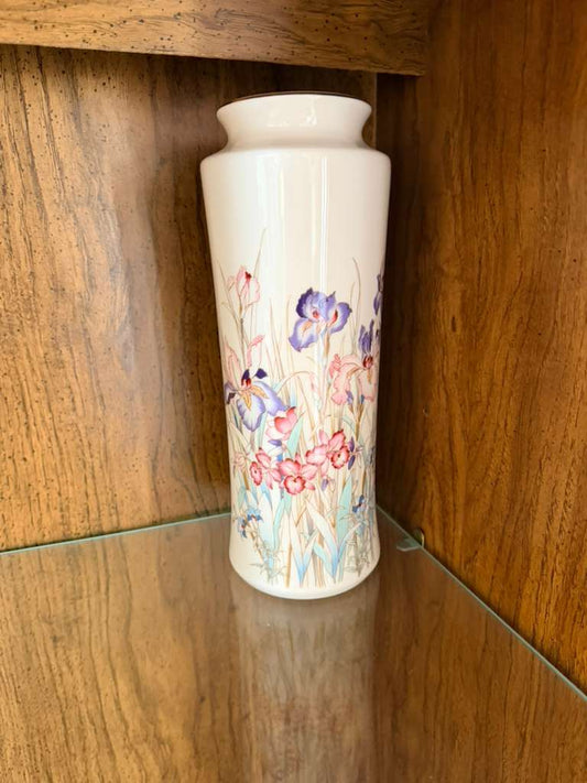 Vintage Iris Flower Vase Ayame Seizan 12" Tall Porcelain Made in Japan