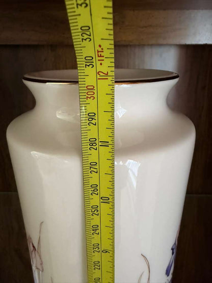 Vintage Iris Flower Vase Ayame Seizan 12" Tall Porcelain Made in Japan