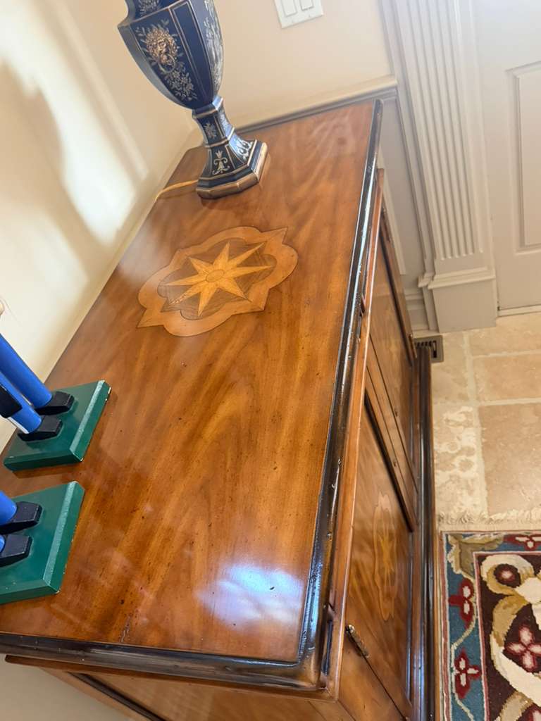 Vintage Wooden Sideboard | Buffet Cabinet with Star Inlay Doors