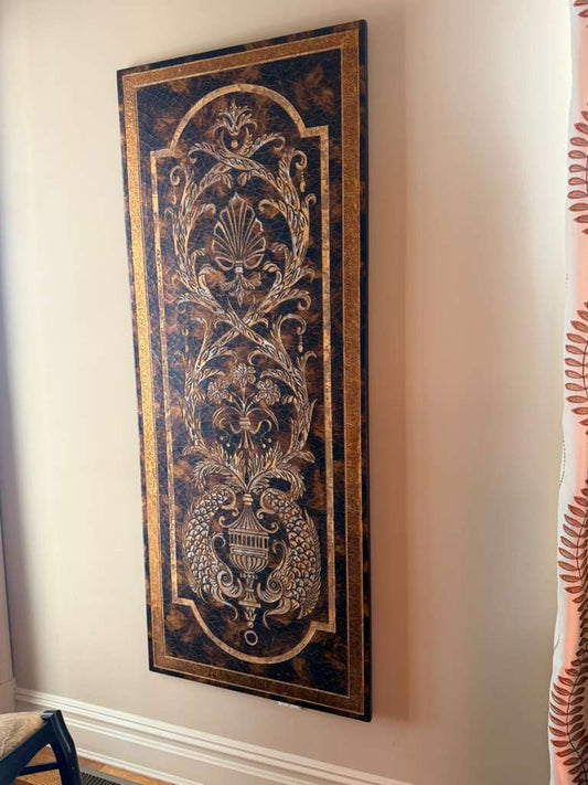 Vintage Huge Faux Tortoiseshell Pagoda Urn Decorative Wall Panel Art by Sarreid Ltd