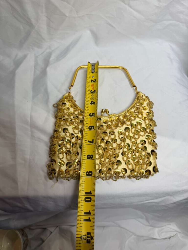 Vintage Safco Handbag Hong Kong Gold Beaded Sequins Evening Purse w/ Handle