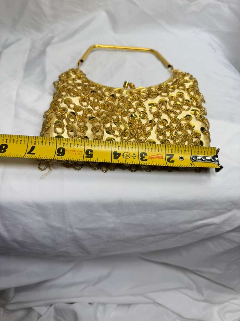 Vintage Safco Handbag Hong Kong Gold Beaded Sequins Evening Purse w/ Handle