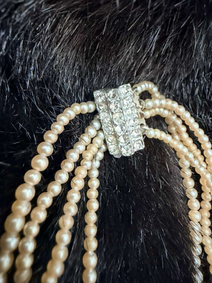 Vintage Multi-Strand Pearl Necklace | Made in Japan | Rhinestone Clasp Mid-Century Jewelry