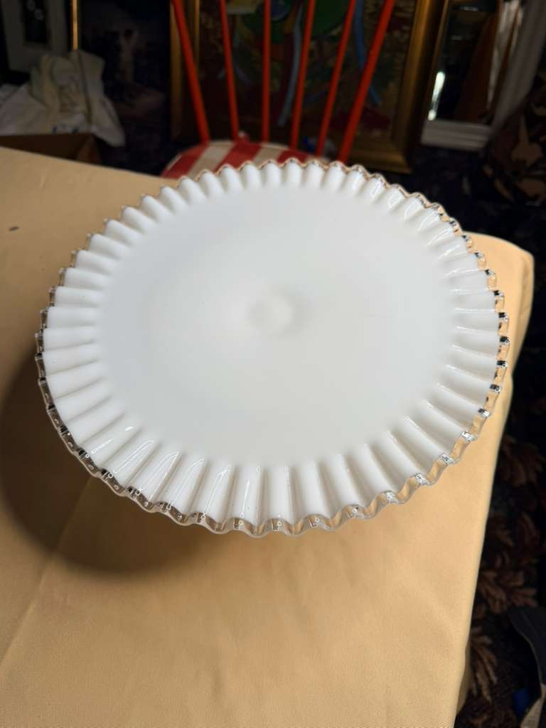 Vintage Fenton Silver Crest milk glass pedestal cake stand