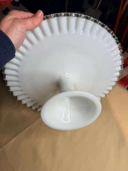 Vintage Fenton Silver Crest milk glass pedestal cake stand
