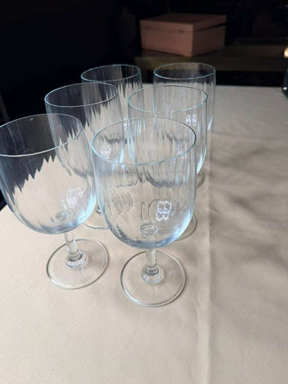 Set of 9 Vintage Clear Textured Wine Glasses Elegant Stemware