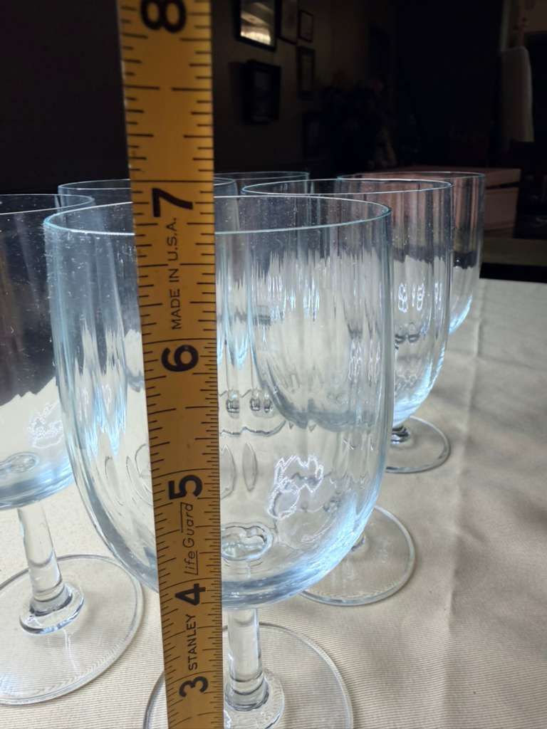 Set of 9 Vintage Clear Textured Wine Glasses Elegant Stemware