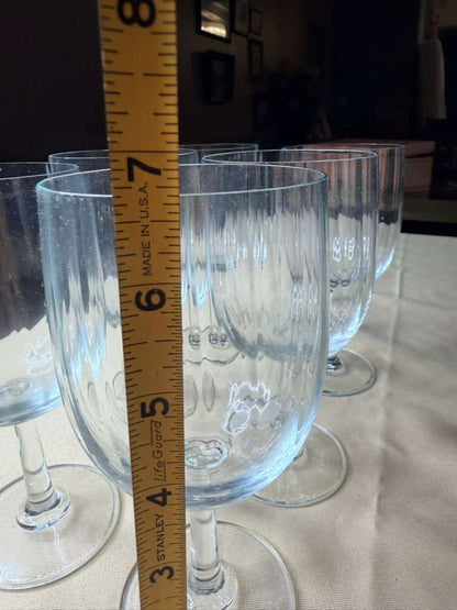 Set of 9 Vintage Clear Textured Wine Glasses Elegant Stemware