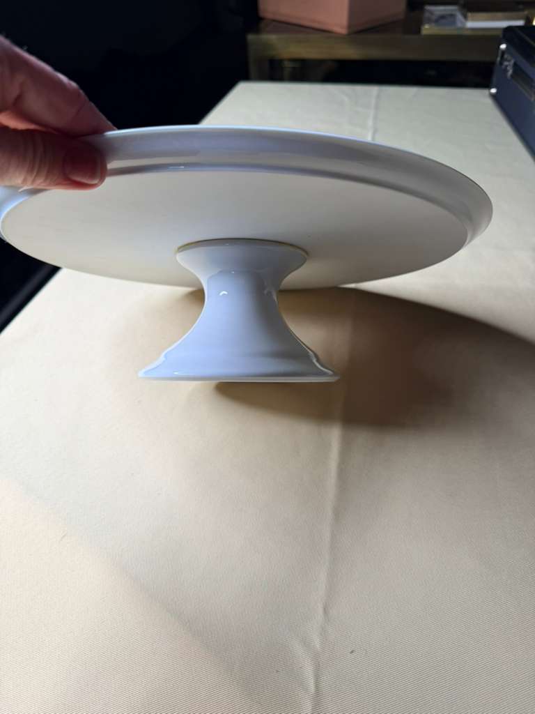 Tharaud Limoges French Porcelain Pedestal Cake Stand Floral Gold Rim ~13”