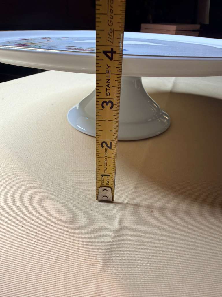 Tharaud Limoges French Porcelain Pedestal Cake Stand Floral Gold Rim ~13”