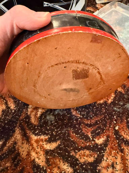 Antique Wooden Lacquerware Round Box Original Old Hand Carved