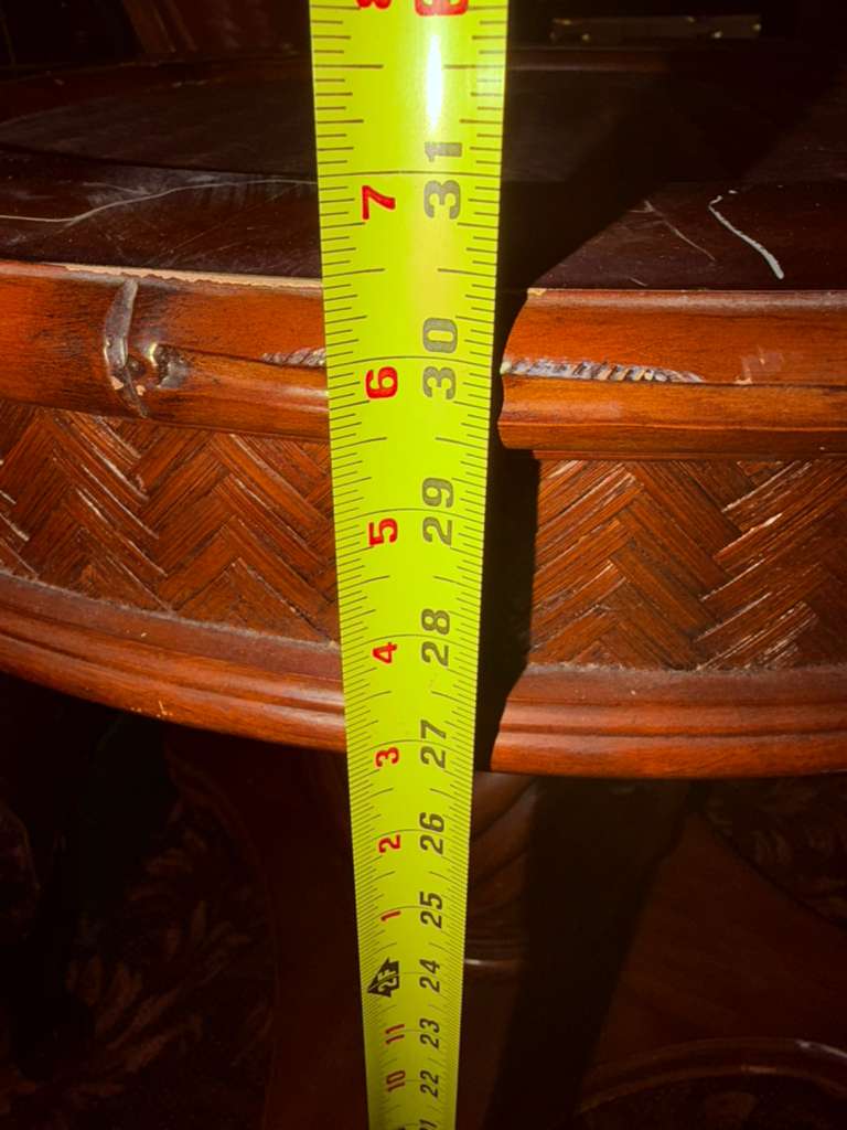 Vintage Tommy Bahama Solid Wood Round Pedestal Table Woven Top Mid Century Style